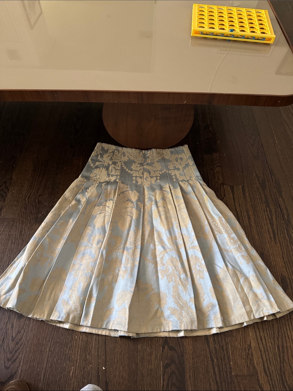 Pleated Blue and Cream Floral Skirt - A-Line Circle Skirt